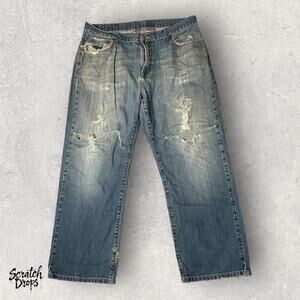 VTG Lucky Brand Dungarees Men's Jeans Size 38 Short Distressed Denim Blue Pants